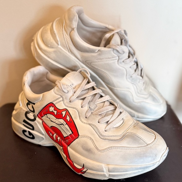 Gucci Rhyton Lips mouth Print Chunky Sneakers White Leather Men’s 7 Women’s 9 - Picture 4 of 7